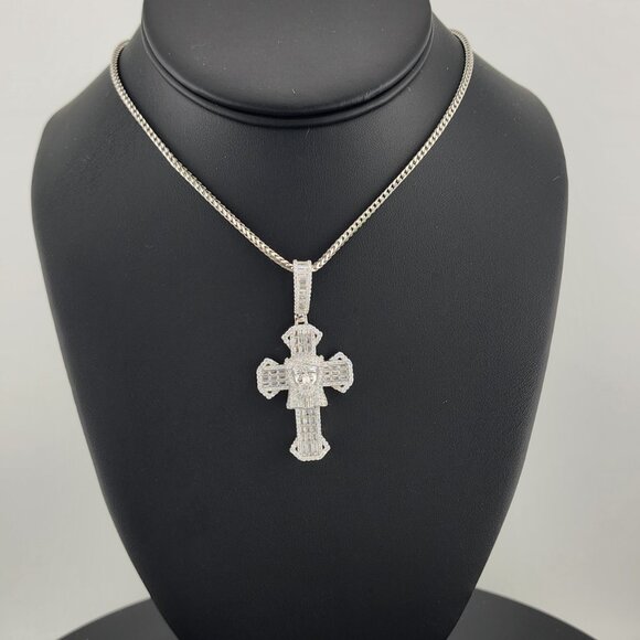 Sterling Silver 925 Cross Necklace with Jesus Face  Religious Pendant - Picture 11 of 12